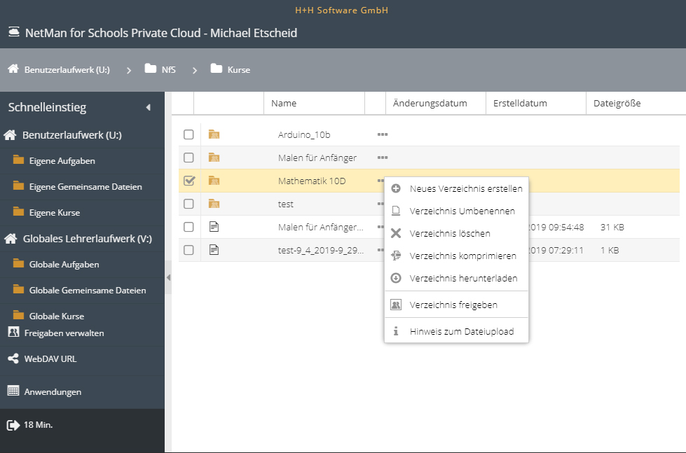 Screenshot Private Cloud Oberfläche