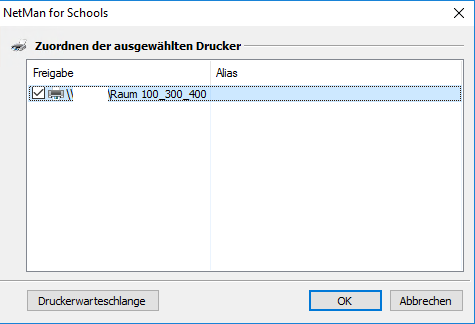 Dialog „Zuordnen ausgewählter Drucker“