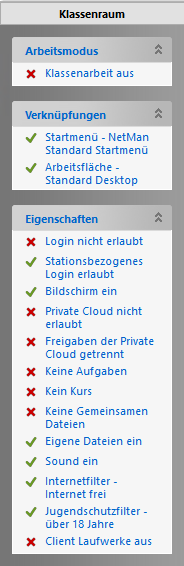 Einstellungsmöglichkeiten im Klassenraum