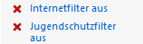 Verknüpfungen Internetfilter und Jugendschutzfilter aus