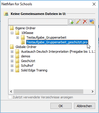 Auswahl des Verzeichnisses für gemeinsame Dateien