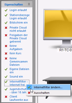 Internetfilter ändern