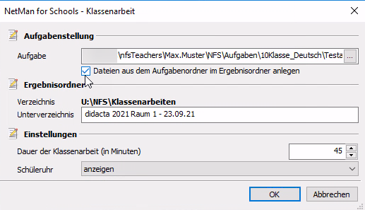 Im Bereich Aufgabenstellung Option „ Dateien aus dem Aufgabenordner im Ergebnisordner anlegen“