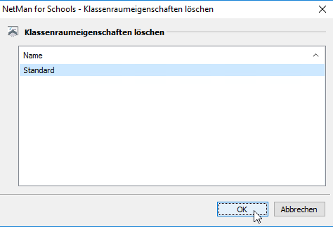 Auswahl der zu löschenden Klassenraumeigenschaften