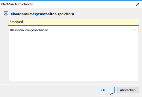 Dialog Klassenraumeigenschaften speichern