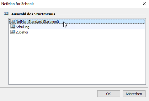 Dialog Auswahl des Startmenüs