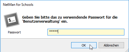 Passworteingabeaufforderung für die Benutzerverwaltung