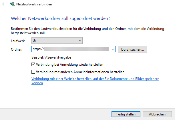 Windows Dialog Netzlaufwerk verbinden