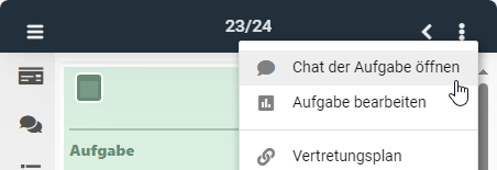 "Aufgabenchat öffnen" im Menü angewählt