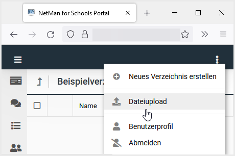 Dateiupload im Menü wählen