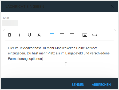 Texteditor mit größerem Eingabefeld und Formatierungsoptionen