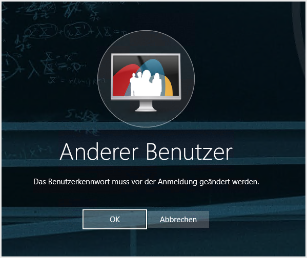 Bildschirmaufforderung „Das Benutzerkennwort muss erneuert werden“