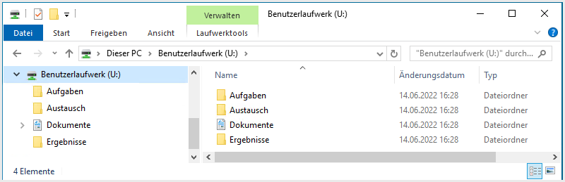 Dateistruktur Schüler Benutzerlaufwerk U: Eigene Dateien