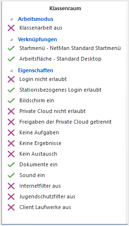 Einstellungsmöglichkeiten im Klassenraum