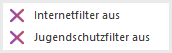 Verknüpfungen Internetfilter und Jugendschutzfilter aus