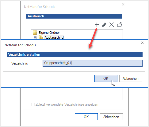 Dialog "neues Verzeichnis für gemeinsame Dateien erstellen"