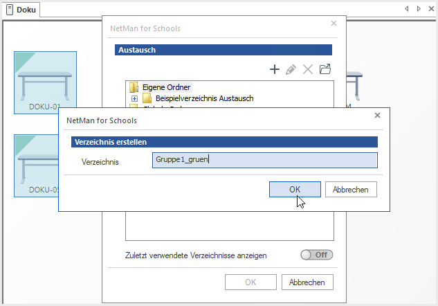 Dialog "Verzeichnis erstellen" mit Eingabe des Gruppennamens