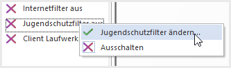 Wähle die Klassenraumeinstellung "Jugendschutzfilter aus" per rechtsklick. Im Kontextmenü wählst Du "Jugenschutzfilter ändern".