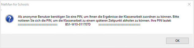 Anzeige der PIN für die Klassenarbeit