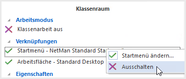 Klassenraumeigenschafte Startmenü ausschalten