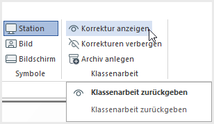 Button "Korrektur anzeigen" im Menüband