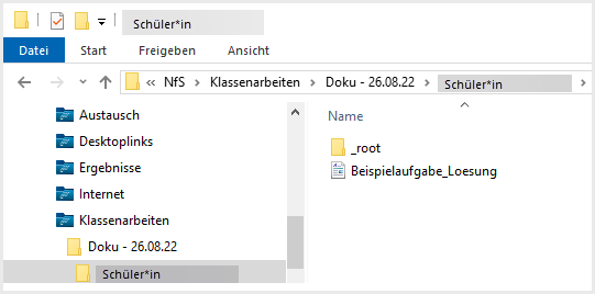 Korrekturansicht: Klassenarbeit in je eigenem Ordner pro Schüler*in im Laufwerk U:
