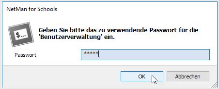 Passworteingabeaufforderung für die Benutzerverwaltung