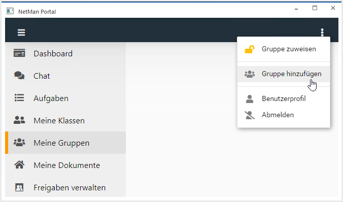 "Gruppe hinzufügen" im 3-Punkte Menü rechts ausgewählt