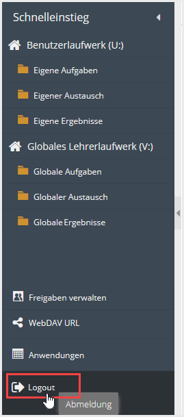 Logout-Button links unten