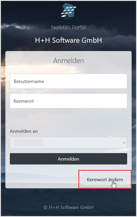 Button „Kennwort ändern“ rechts unten im Anmeldefenster