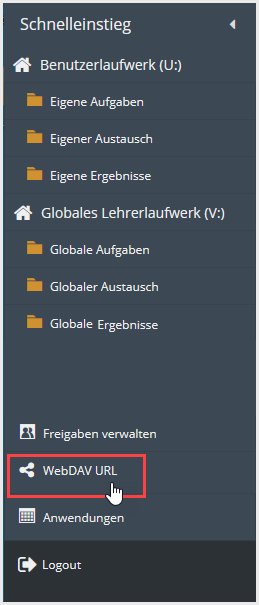Button "WebDAV URL" im Schnelleinstieg