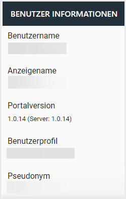 Übersicht Benutzerinformationen: Benutzername, Anzeigename, Portalversion, Benutzerprofil, Pseudonym