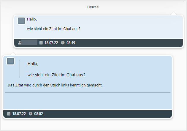 Das in die Nachricht eingefügte Zitat wird durch einen Strich links kenntlich gemacht.