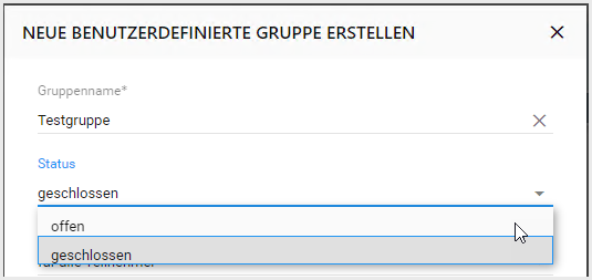 Statuseinstellung offen oder geschlossen im Dropdown-Menü