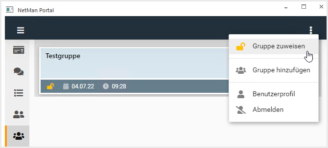"Gruppe zuweisen" im 3-Punkte Menü angewählt