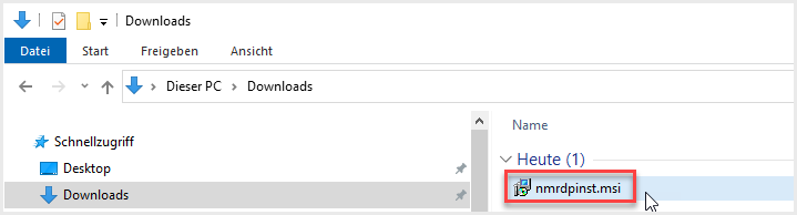 Installationsdatei nmrdpinst.msi im Explorer im Downloads-Ordner 